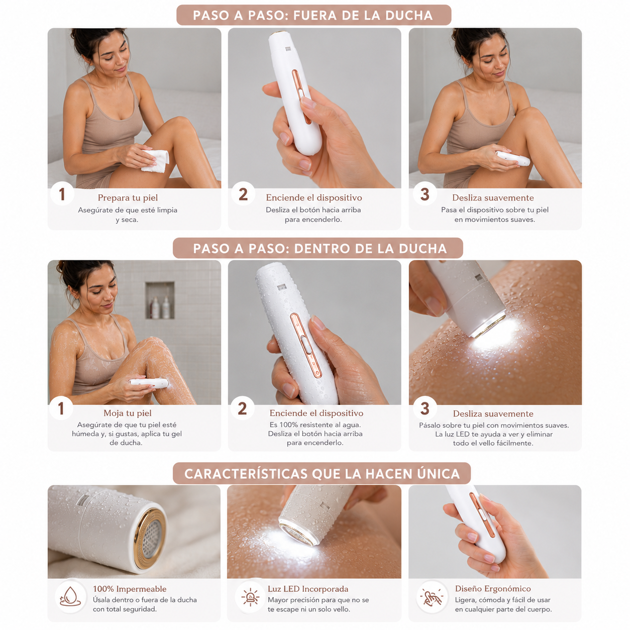 Paso a paso: cómo usar Touch Up dentro y fuera de la ducha